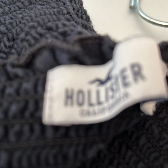 Hollister Top M Smocked Milkmaid Crop Off Shoulder Short Sleeve Crisscross Black - Picture 3 of 4